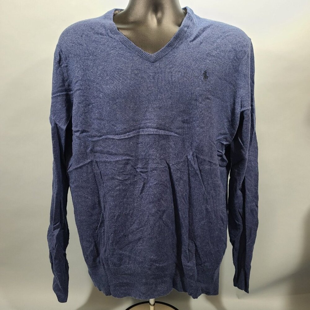 Polo Ralph Lauren Light V-Neck Sweater 100% Merino Wool Blue Mens Size XL